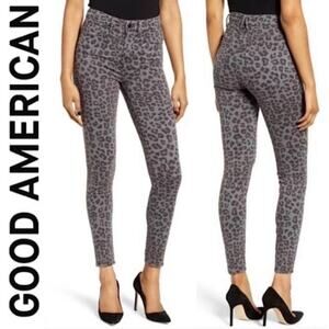 Good American Good Legs Grey Leopard Print Skinny Jeans, Size 8/29